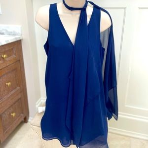 White House Black Market navy blue blouse with scarf detail size xs